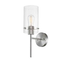 Globe Electric Cusco 1-Light Brushed Nickel Wall Sconce with Clear Glass Shade - £15.62 GBP