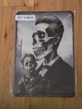 Vintage Metal Tin Decorative Art Sign Wall Decor Halloween Undead Skeletons - $19.80