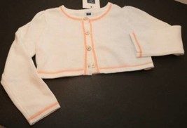 Janie & Jack White Cardigan Sweater Shrug Peach Coral Trim 2T New Button Up - £26.09 GBP