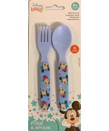 Disney Baby Minnie &amp; Mickey Mouse Blue Fork &amp; Spoon Set  BPA Free NEW! R... - £8.19 GBP