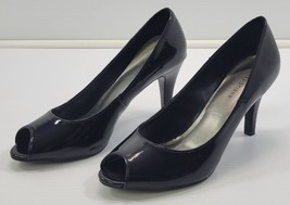 BG) Predictions Woman Black Glossy Open Toe High Heel Shoes 8W - $9.89