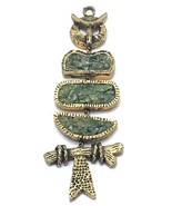 Vintage MCM Dangling Segmented Owl Pendant Gold Tone &amp; Craft Stone EUC - £13.69 GBP