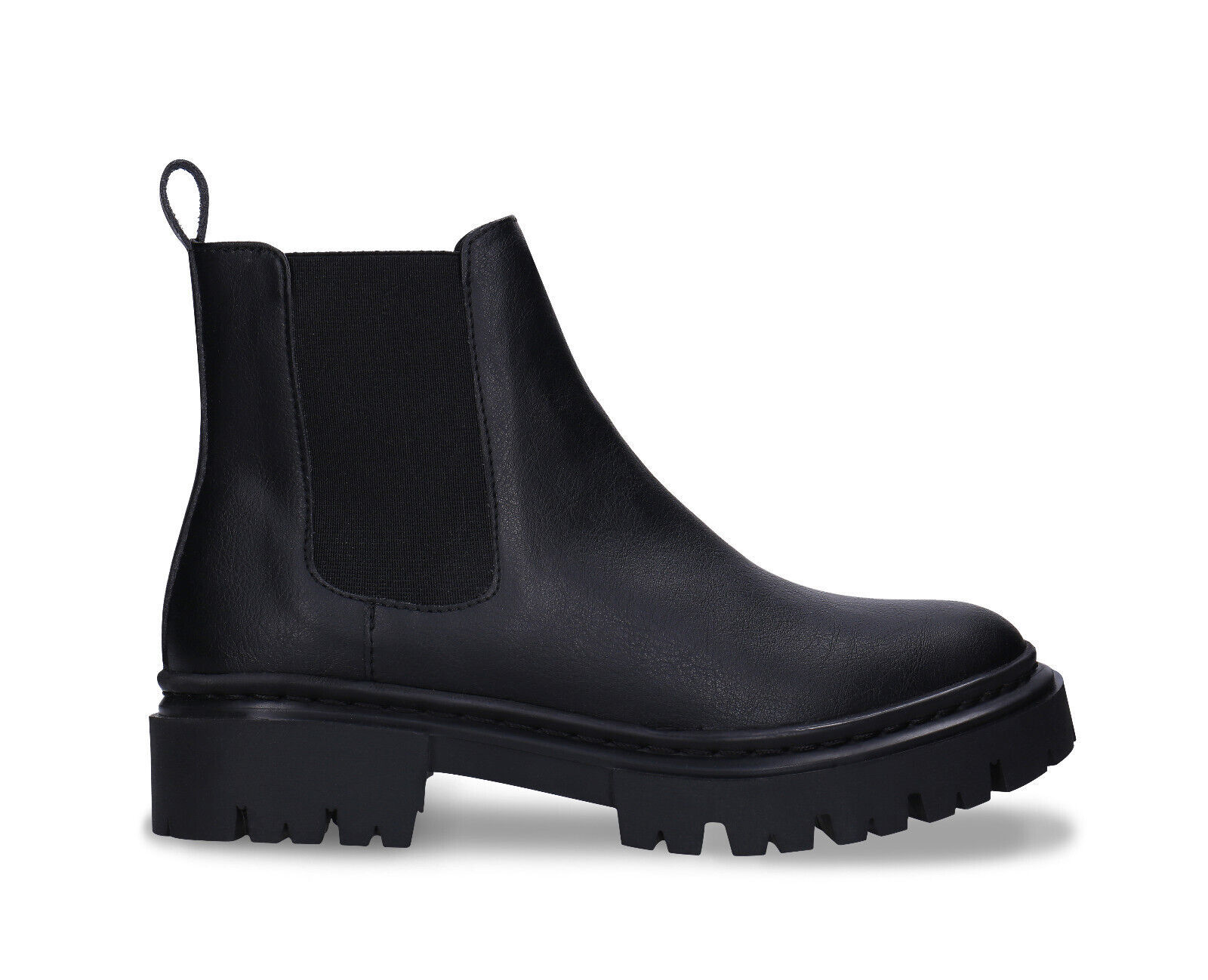 Botas Chelsea de mujer cuero vegano negro planas con suela estriada talla 36-42