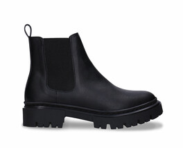 Botas Chelsea de mujer cuero vegano negro planas con suela estriada tall... - $107.23