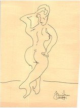 Stylo Dessin Sur Papier Nu Femme Étude Par Connu &#39;Artiste - £81.40 GBP