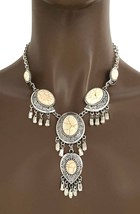 Beige Fake Riverstone Casual Everyday Tribal Ethnic Boho Necklace Earring Set  - $20.90