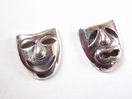 Comedy and Tragedy Masks of Theatre 925 Sterling Silver Stud Earrings - £15.85 GBP