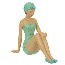 Vintage Bathing Beauty Beach Girl Teal and Blue Polka Dot Swimsuit Statue - £31.13 GBP