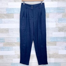 Boden Pleated Linen Trouser Pants Navy Blue High Rise Casual Womens US 8L UK12L - £27.68 GBP