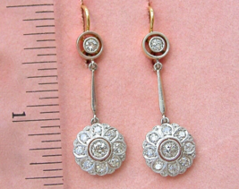 Antique Art Deco 1.23ctw Diamond Cluster Drop Dangle Cocktail Wire Earrings 1930 - £2,332.46 GBP