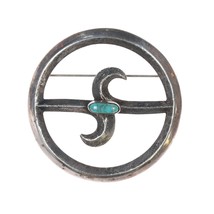 40&#39;s-50&#39;s Vintage Native American sandcast silver pin with turquoise - £188.71 GBP