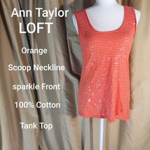 Ann Taylor LOFT Orange Striped Sparkle Front Tank Top Size XS - £7.07 GBP