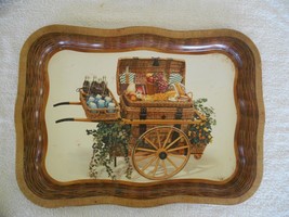 Vintage Coca Cola Serving Tray of Picnic Basket in Cart  Large Heavy Dut... - $7.83