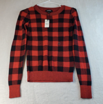 Express Sweater Womens 2XS Red Black Buffalo Plaid Knit 100% Cotton Long Sleeve - £14.17 GBP
