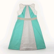 Sandra  Darren Sleeveless Dress 10 Turquoise White Knee Length Midi Zip - $24.74