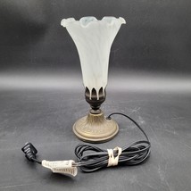 Brass Art Nouveau Style Hummingbird Tulip Lily Lamp Frosted White Glass ... - $24.74
