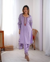 Levender  suit set with heavy sequins work and embroidered dupatta - $75.00