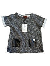 7 For All Mankind Girls Top Gray 4T Knit Short Sleeve Faux Leather Pockets NWT - £26.80 GBP