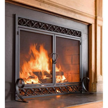 Plow &amp; Hearth - Large Cast Iron Scrollwork Fireplace Screen With Doors 44&quot;Wx33”H - £154.31 GBP