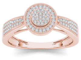 10K Natural Rose Gold 0.25 Ct Diamond Cluster Halo Engagement Ring - £279.76 GBP