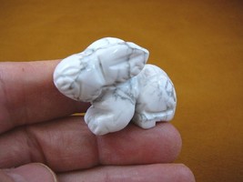 (Y-BUN-SI-560) little White gray BUNNY RABBIT gemstone STONE carving gem... - $14.01