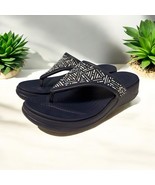 Crocs Sandals Womens 10 Monterey Beaded Wedge Slip On Flip Flop Navy 206851 - $54.14 CAD