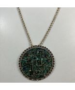 Sterling Silver Mexico Turquoise Inlay 2” Round Pendant &amp; 24” 925 Neckla... - €58,39 EUR