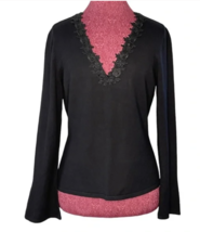 Inc International Concepts Black Long Sleeve Floral Applique V-Neck Sweater PL - $24.99