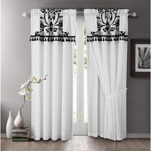 Chezmoi Collection Nobility 4-Piece Flocked Floral Faux Silk Window Curtain Set  - £52.44 GBP