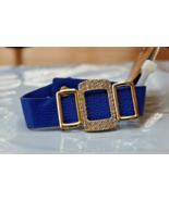 Cobalt Blue Pleather Bracelet Silver Tone Rectangle W Rhinestones - £13.23 GBP