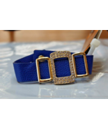 Cobalt Blue Pleather Bracelet Silver Tone Rectangle W Rhinestones - $22.62 CAD