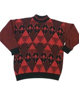 80s Geometric Red Black Metallic Mockneck Sweater Abstract Acrylic Sz M/L - $38.53