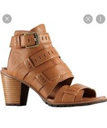 Sorel Nadia Buckle Heel Sandal Camel Brown Leather $175 Sz 11, NIB! - $118.08 CAD