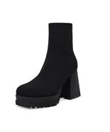 Womens Sock Boots Platform Chunky Heel Ankle Booties Square Toe Slip On ... - $258.90 MXN