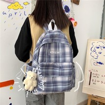 Simple Striped BackpaWomen Cute Student Plaid School Bag for Teenage Girls Haraj - £41.88 GBP