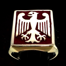 Sterling silver men&#39;s ring German Eagle flag Germany coat of arms with Red ename - £90.43 GBP