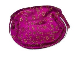 Vintage Purple Asian Silk Jewelry Pouch Bag Purple Floral 6&quot; Makeup Meena - £12.58 GBP