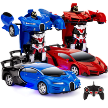 Set of 2 1/18 Scale RC Remote Control Transforming Robot Sports Car Toys W/ 1 Bu - $44.86