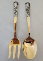 Amfarco Siam Sterling Silver Inlaid Buddha Brass Serving Spoon Fork Karl... - $92.57