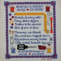 Sampler Embroidery Finished Grandma Memories Button ABC Mom Blue Sewing EVC - £20.15 GBP