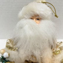 Vintage Mini Gold White Santa Claus Tree Topper Ornament Bell 6 Inch - £9.09 GBP