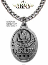 Large Army Tribute Necklace Steel Chain Military Soldier Jewely Veteran Hooah!&#39; - £15.62 GBP