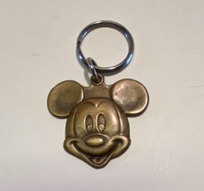 Vintage Disney Solid Brass Mickey Mouse Head Logo Keychain Key Fob Taiwan 2 1/8" - £11.55 GBP