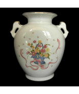 Vintage 60s Floral Vase Fine China Gold Rim Double Handle Flower Holder ... - £35.48 GBP
