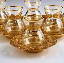 LaModaHome Turkish Arabic Tea Glasses Set, Fancy Vintage Handmade Set for Servin - £53.74 GBP