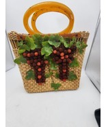 Vtg Woven Handbag With Berries - $35.76 CAD