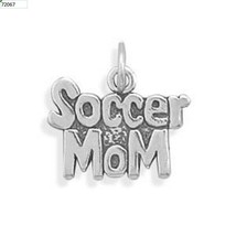 &quot;Soccer MoM&quot; Scripted Hanging Pendant Charm Mother Womens Gift 14K White Gold Fn - £22.71 GBP