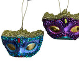 Midwest-CBK Mardi Gras Face Mask Glass Ornaments Set of 2 nwt - £12.48 GBP
