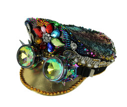 Scratch &amp; Dent Fashion Forces Rainbow Sequin Peaked Cap and Goggles Adult Hat - £35.79 GBP