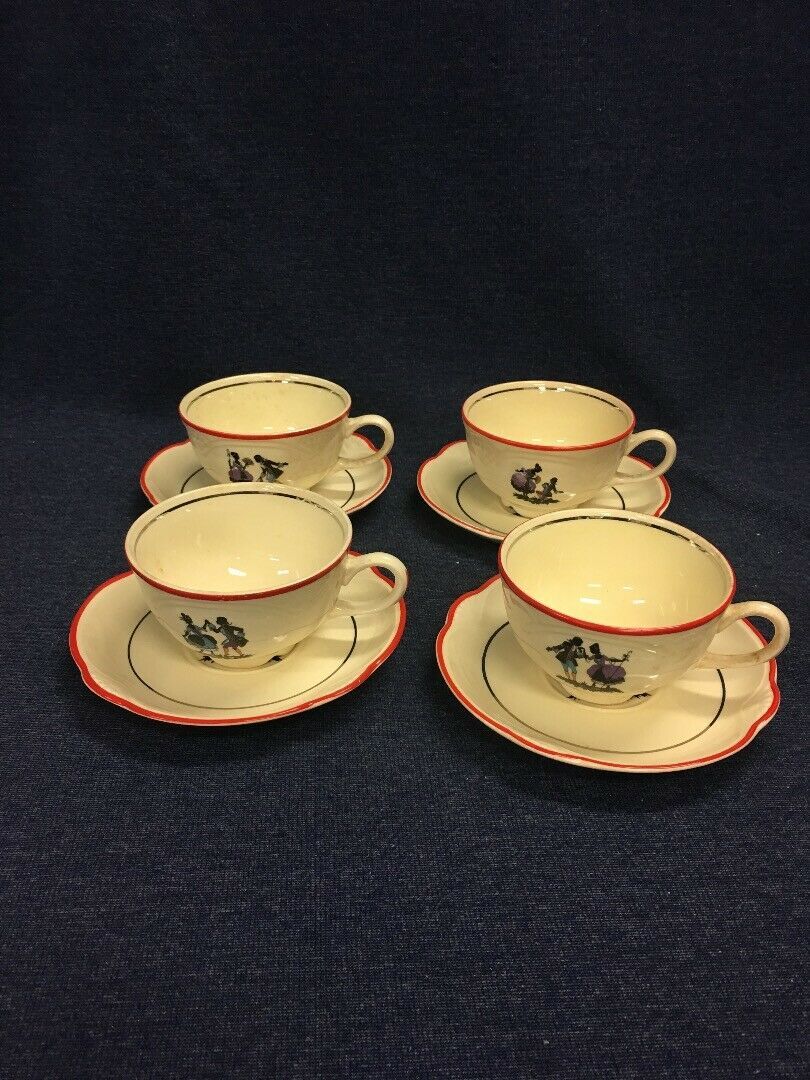Lot 4 VINTAGE HOMER LAUGHLIN Courting Couple cups saucer  USA 1930's Porcelain  - $100.97